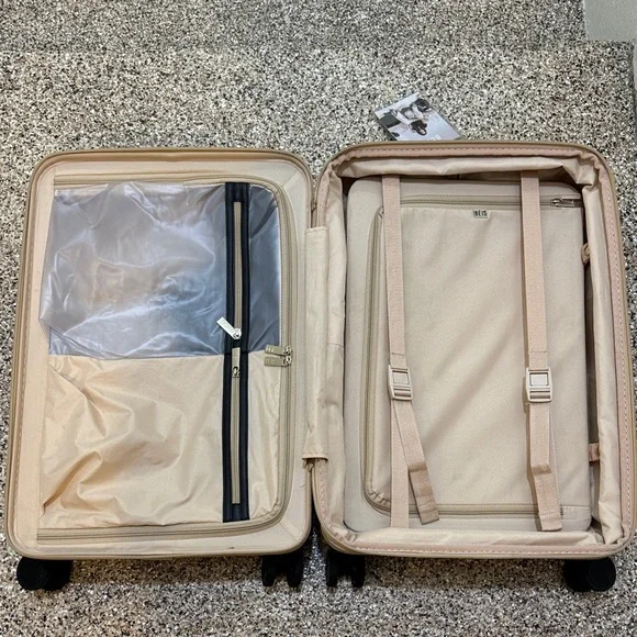 BEIS Hard Shell Suitcase carry on roller in beige/black $268+tax = $290 - Picture 7 of 17
